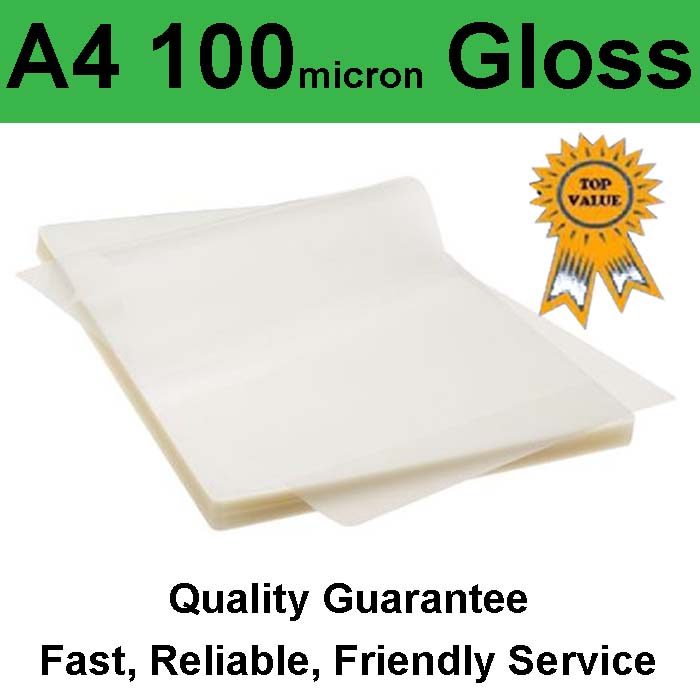 A4 Laminating Pouch Film 100 Micron Gloss (PK 100) Print Finishing Equipment Club